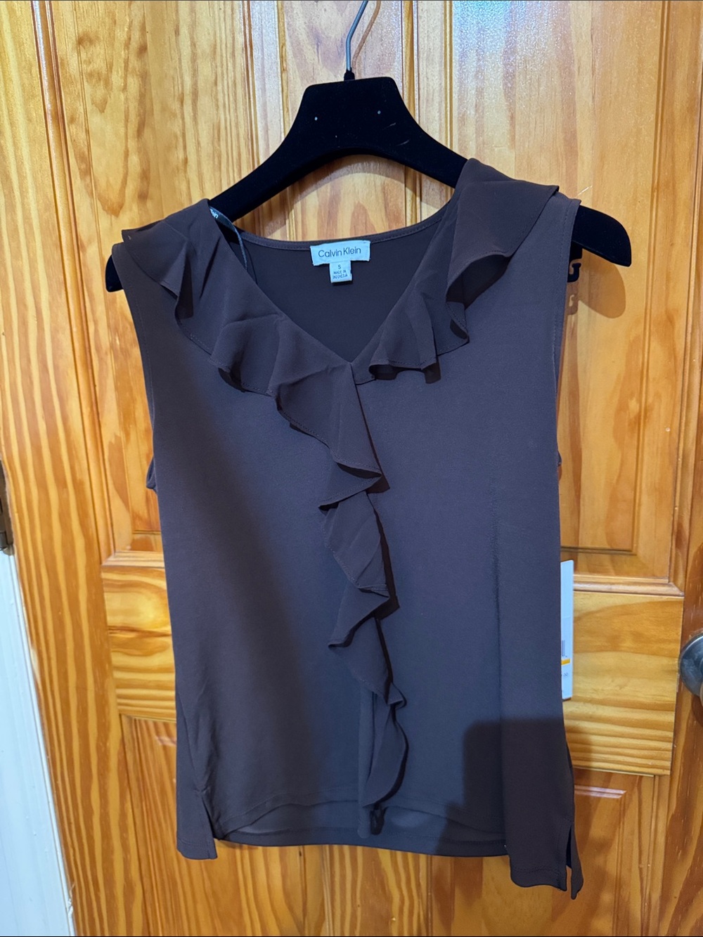 Calvin Klein Brown Ruffle Front Sleeveless Camisole